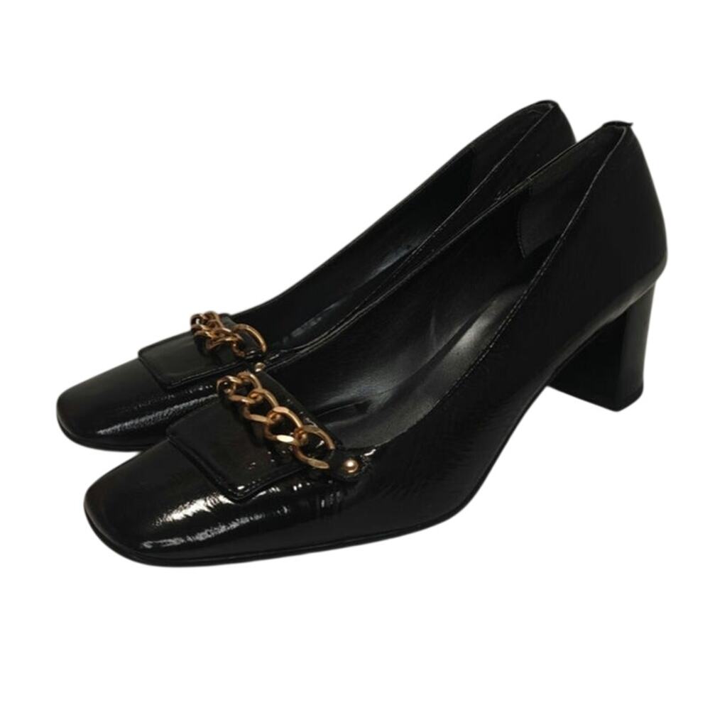 Black patent Leather Chain link pumps sz 11 made in Italy
